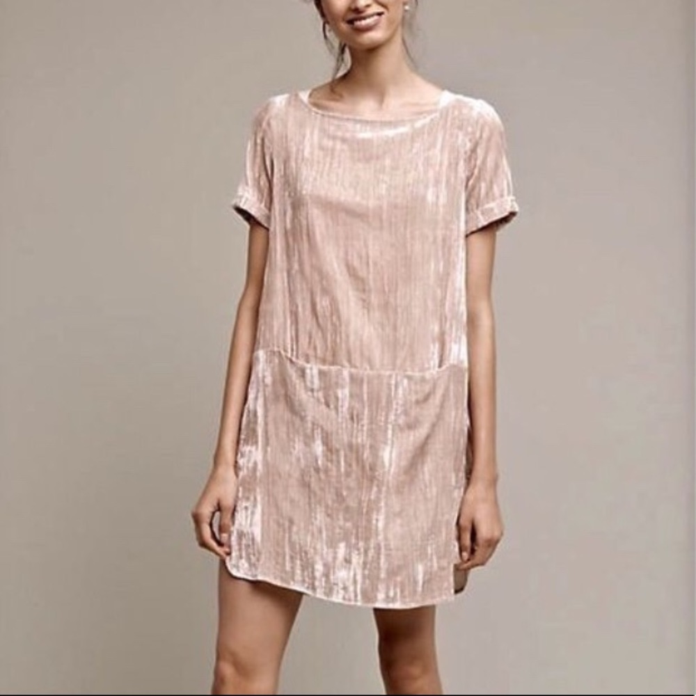 Anthro. Crinkled Suede Ivory Shirt Dress